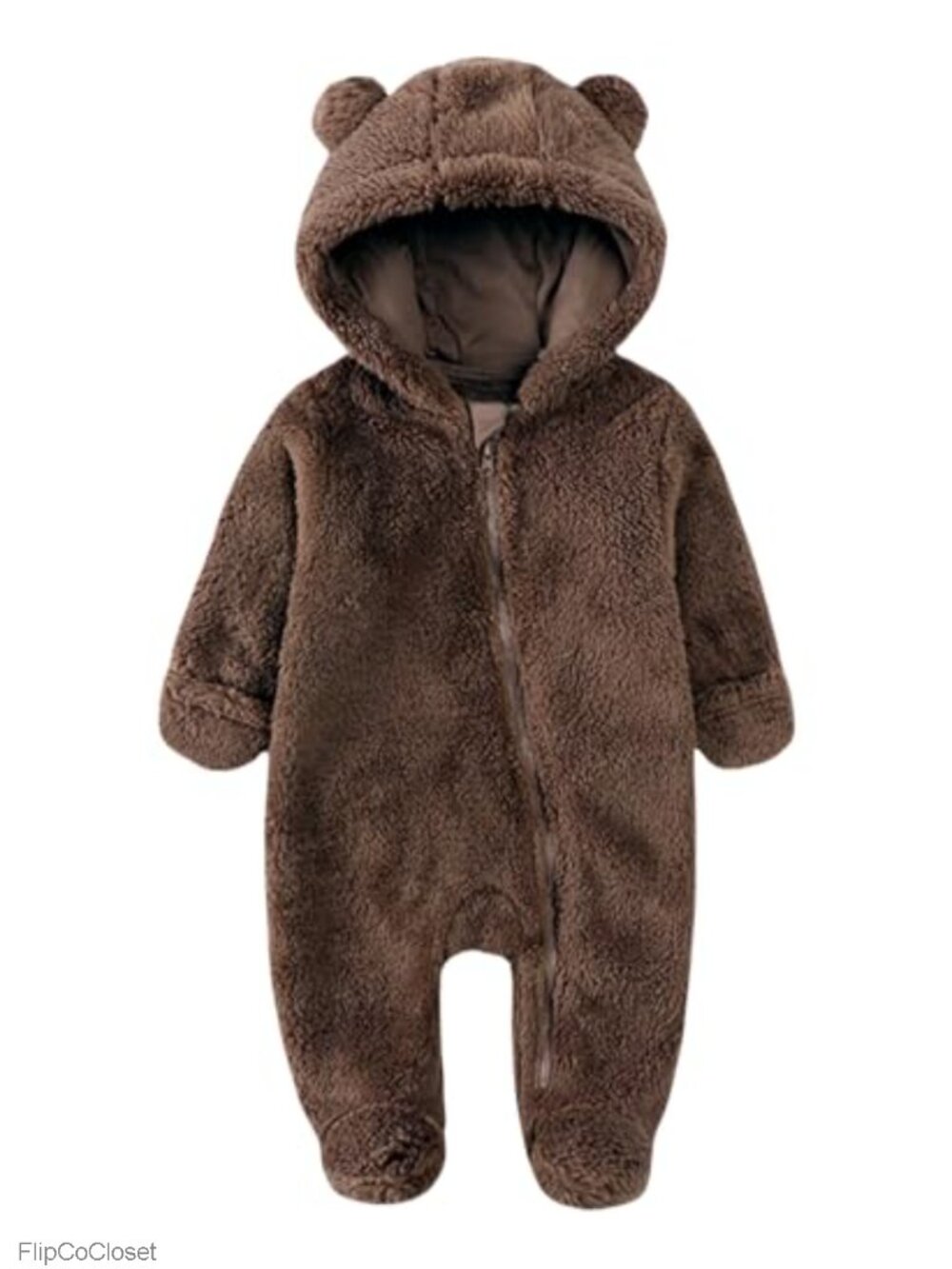 Newborn Fleece Hooded Romper Zip-Up Onesie Winter Warm Baby Outfit
